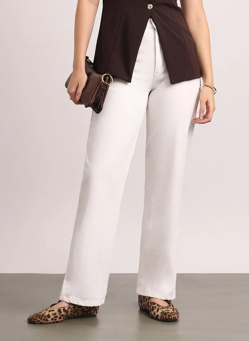 Urbano Fashion Urbano Fashion Women's White High Rise Straight Fit Washed Jeans Non-Stretchable